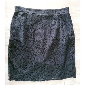 Chico's 2.5 Black Lace Overlay Pencil Lined Skirt Side‎ Zip Cotton Blend L/XL